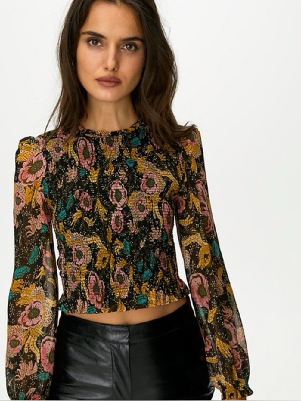 Aritzia Wilfred Lilith Artist Print Prairie Fairycore Smocked Blouse Medium